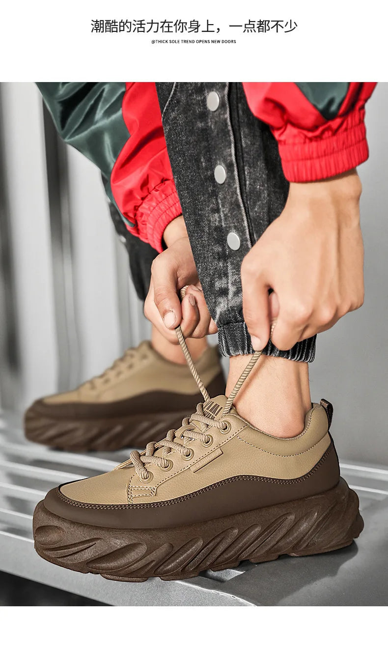 Men's Thick Sole Casual Shoes - Fashionable, Low-Top, Non-Slip, Comfortable Outdoor Sneakers