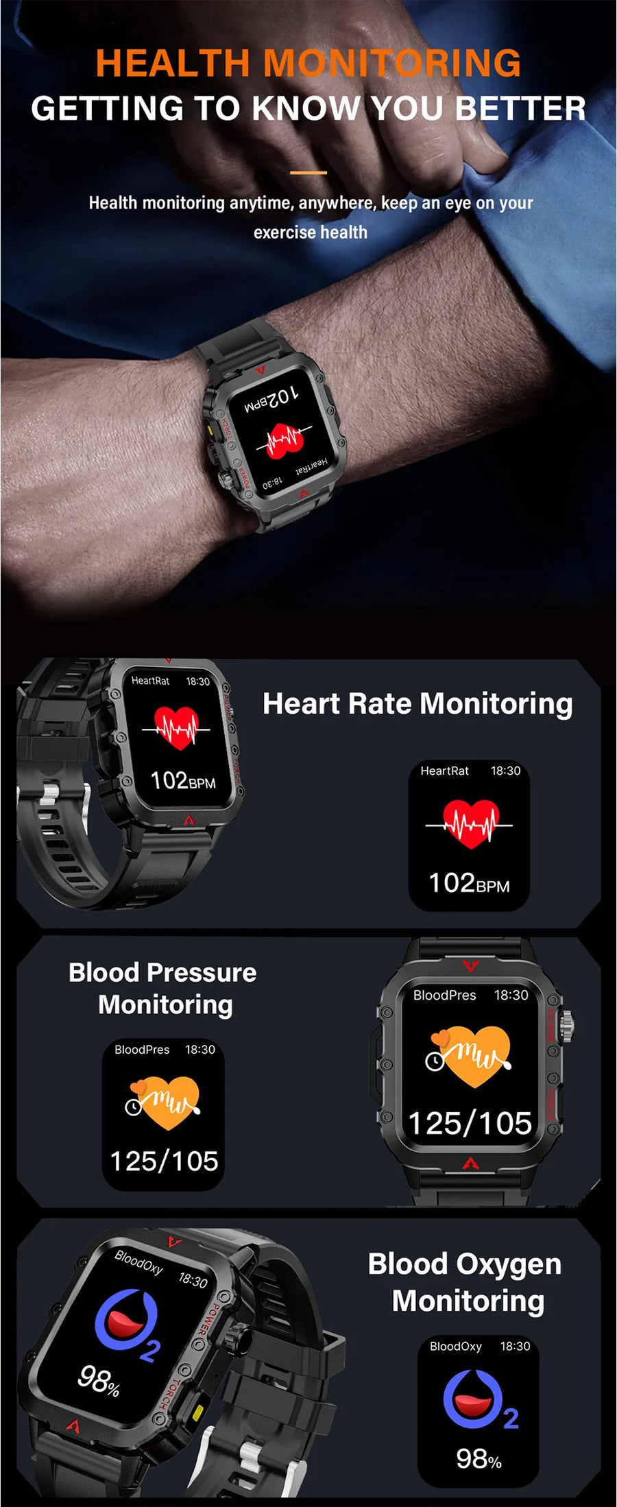 LAXASFIT™ 5610 – Smartwatch Sport; Santé | Écran HD 1.71’’