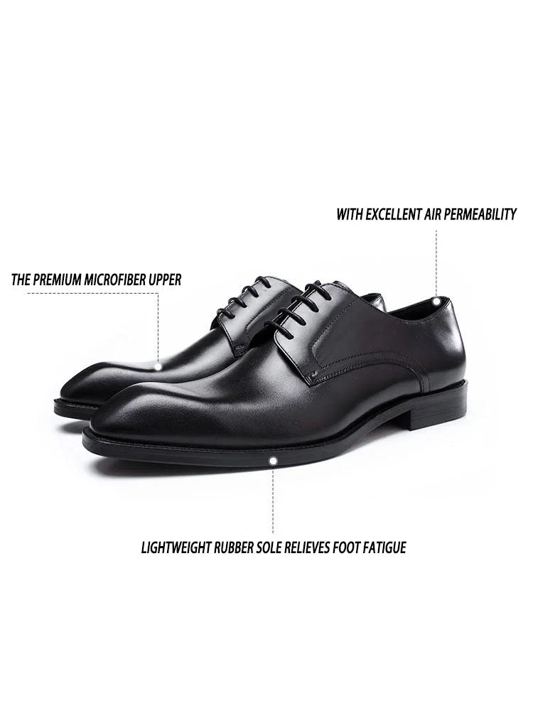 Chaussures habillées italiennes pour hommes – Luxe en cuir véritable, faites à la main, bout carré, lacets, idéales pour affaires et soirées