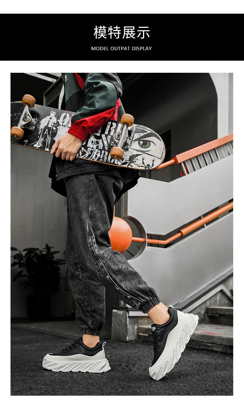 Men's Thick Sole Casual Shoes - Fashionable, Low-Top, Non-Slip, Comfortable Outdoor Sneakers