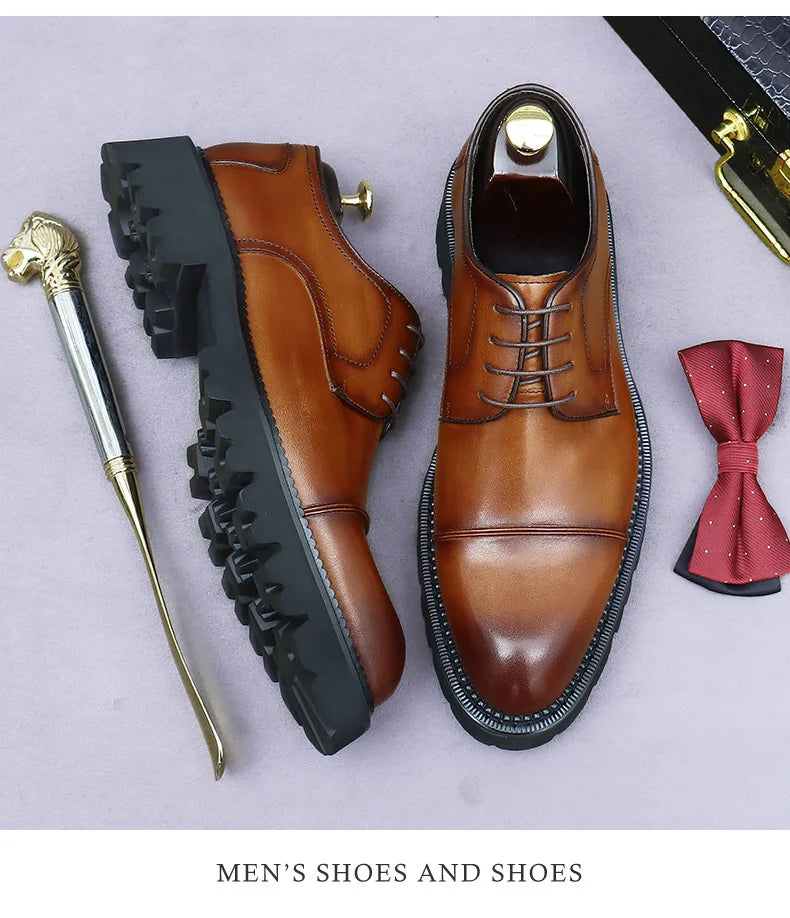 XXCZDOU, Chaussures Homme Rétro 2025 – Cuir Véritable de Luxe, Handmade, Style Britannique Élégant, Plateforme Confortable – Idéal Mariage & Soirée