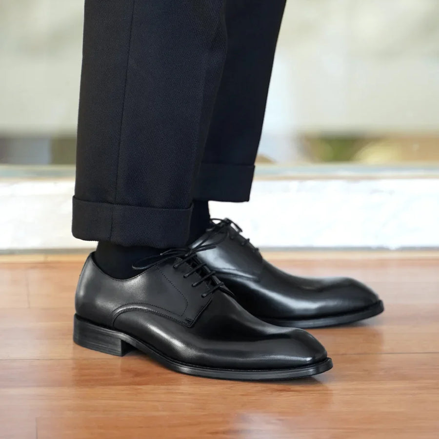 Chaussures habillées italiennes pour hommes – Luxe en cuir véritable, faites à la main, bout carré, lacets, idéales pour affaires et soirées