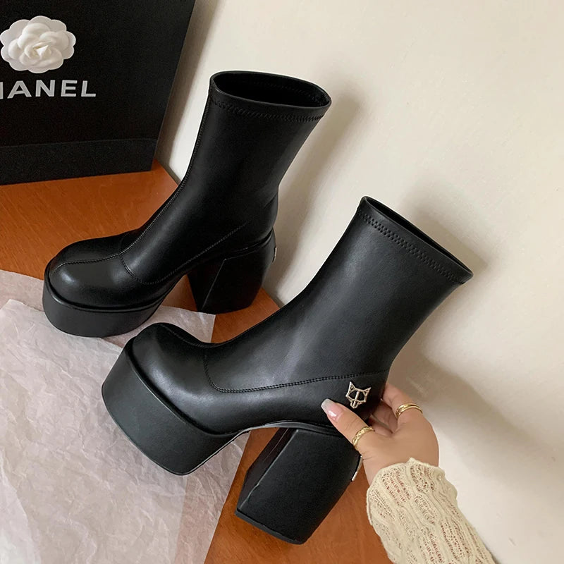 Women's designer ankle boots - 14 cm heel, stretch, bold and sexy look