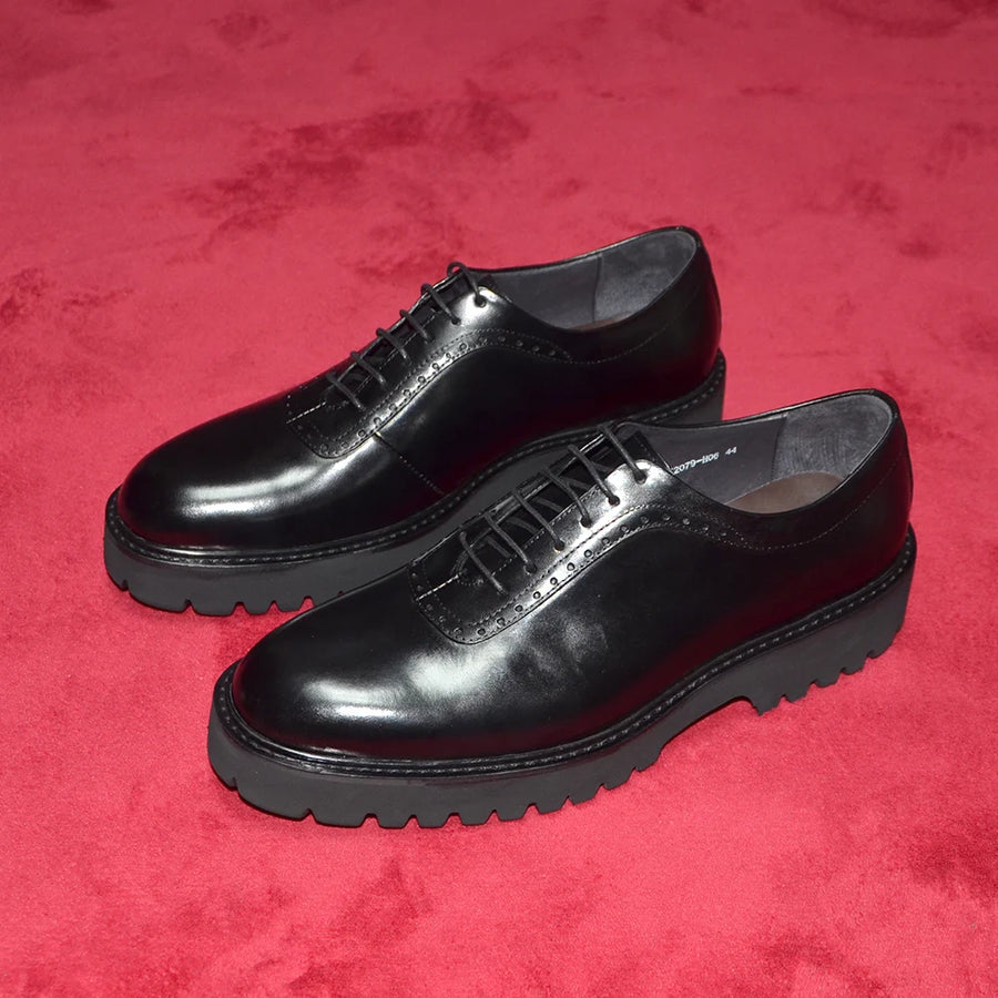 Chaussures Oxford Homme Élégantes en Cuir Véritable – Talon Réhaussant, Bout Rond, Style Bureau et Casual