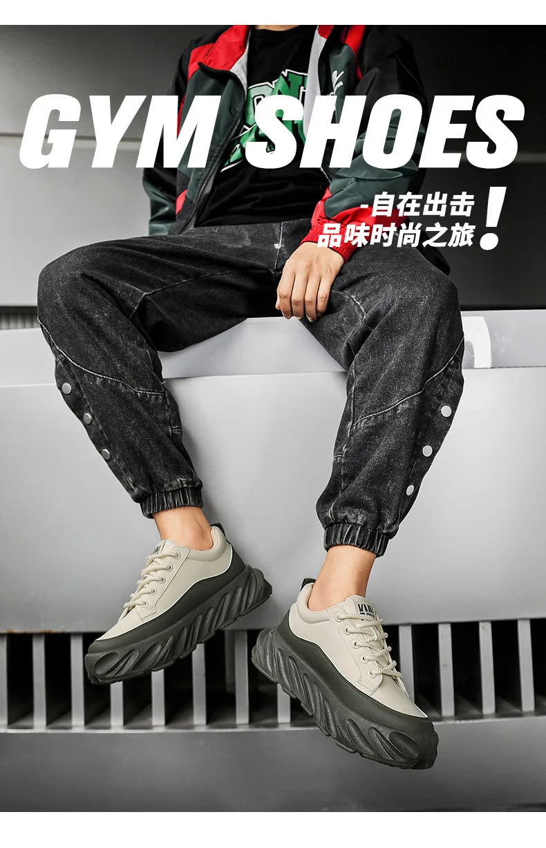 Men's Thick Sole Casual Shoes - Fashionable, Low-Top, Non-Slip, Comfortable Outdoor Sneakers
