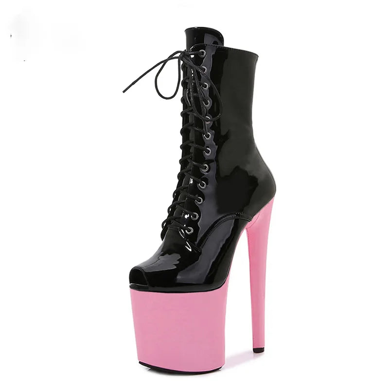 Women's Summer Boots - Short Heel, Perforated and Peep Toe Style
