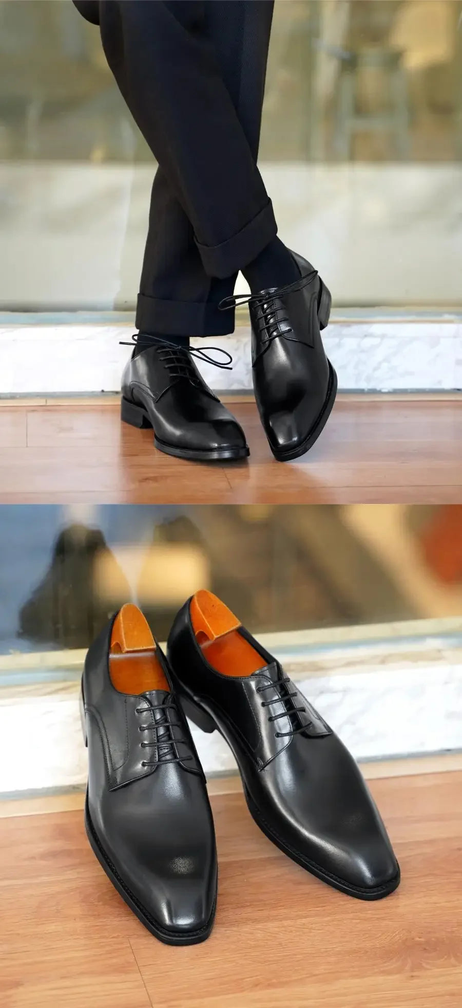 Chaussures habillées italiennes pour hommes – Luxe en cuir véritable, faites à la main, bout carré, lacets, idéales pour affaires et soirées