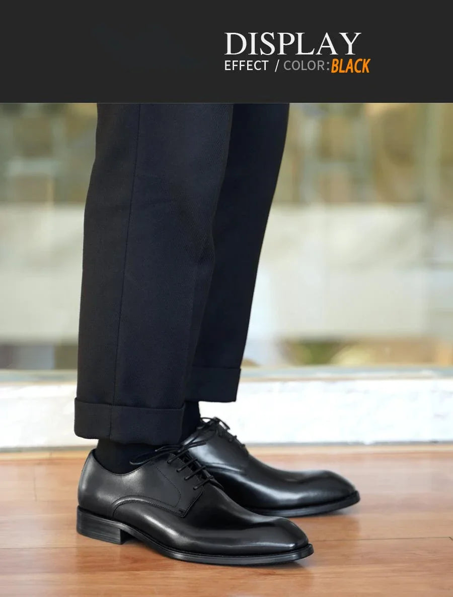 Chaussures habillées italiennes pour hommes – Luxe en cuir véritable, faites à la main, bout carré, lacets, idéales pour affaires et soirées