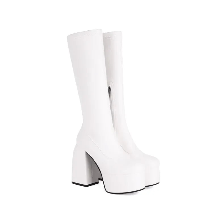 Bottes Femme Hautes à Plateforme – Talon Ultra Haut 13 cm, Bout Rond, Style Sexy Hiver | Cdwkckrcyy C-7-2