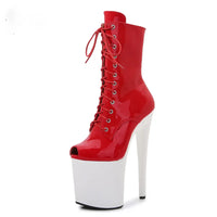 Women's Summer Boots - Short Heel, Perforated and Peep Toe Style