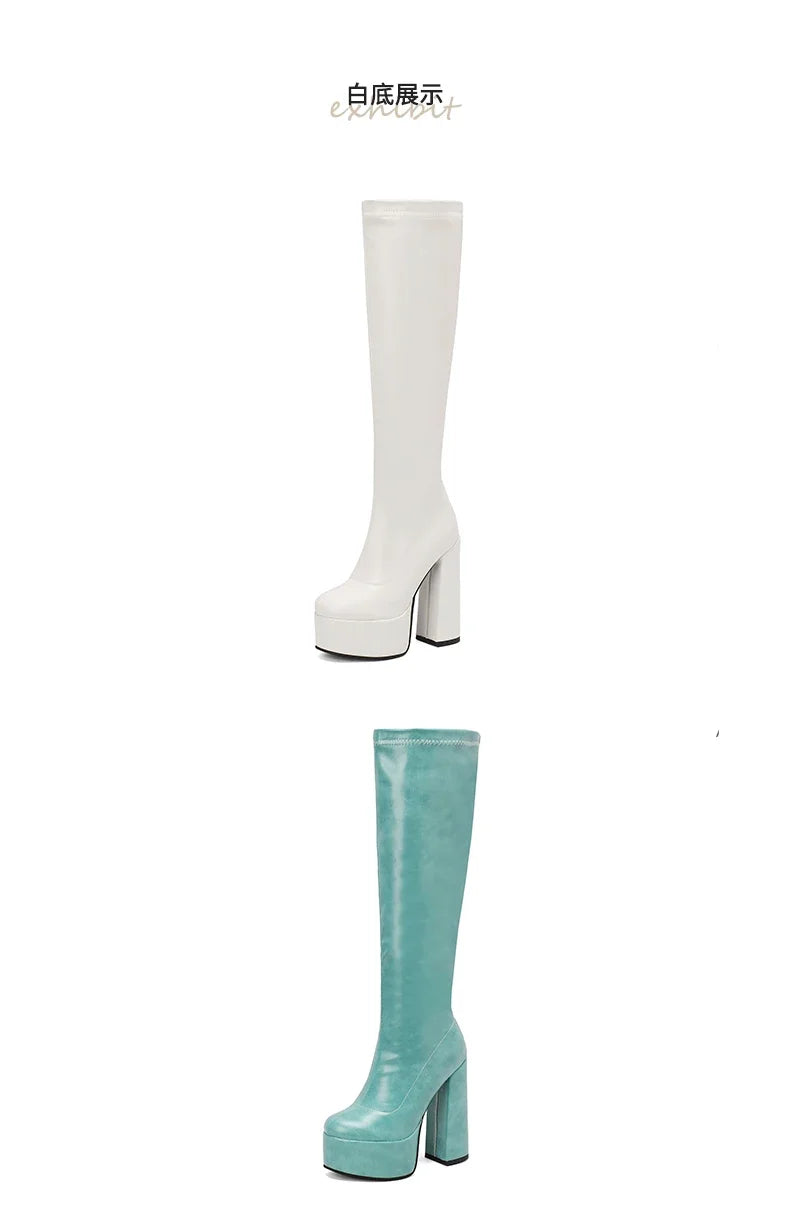 Bottes Femme Grande Taille à Talon Épais et Plateforme – FANAN AYY-A8-13 | Bottes Genou Élégantes & Sexy Automne