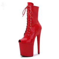 Women's Summer Boots - Short Heel, Perforated and Peep Toe Style