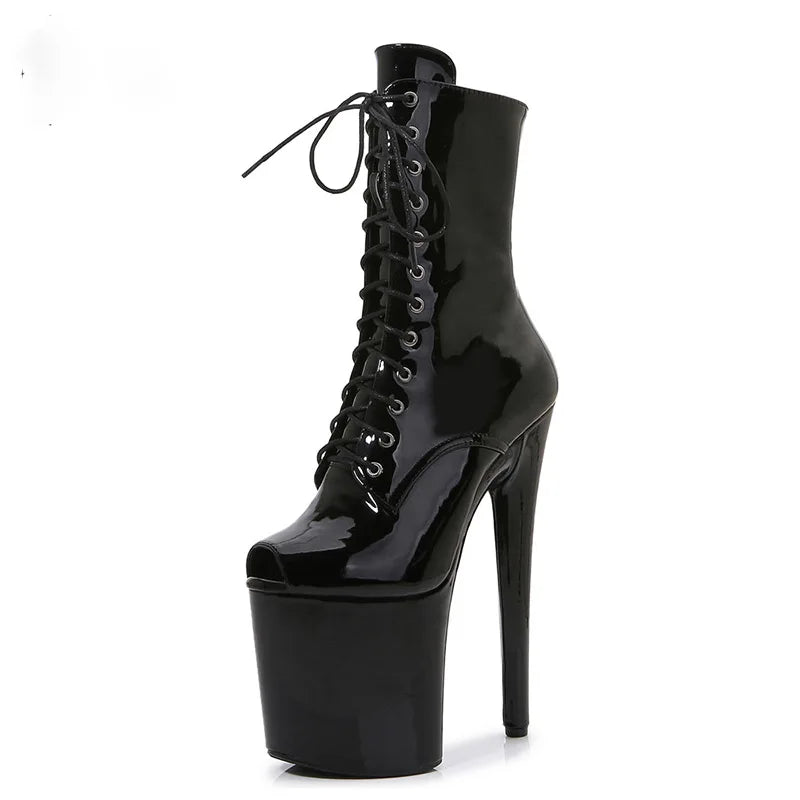 Women's Summer Boots - Short Heel, Perforated and Peep Toe Style