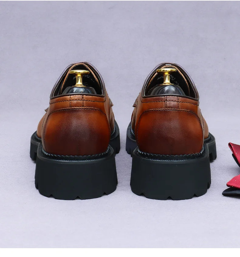 XXCZDOU, Chaussures Homme Rétro 2025 – Cuir Véritable de Luxe, Handmade, Style Britannique Élégant, Plateforme Confortable – Idéal Mariage & Soirée