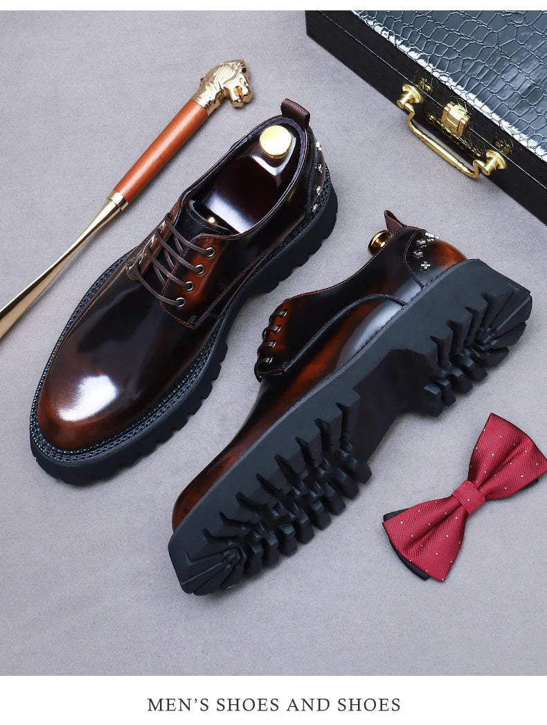 YETTIES Derby Classique – Chaussures Homme en Cuir Véritable