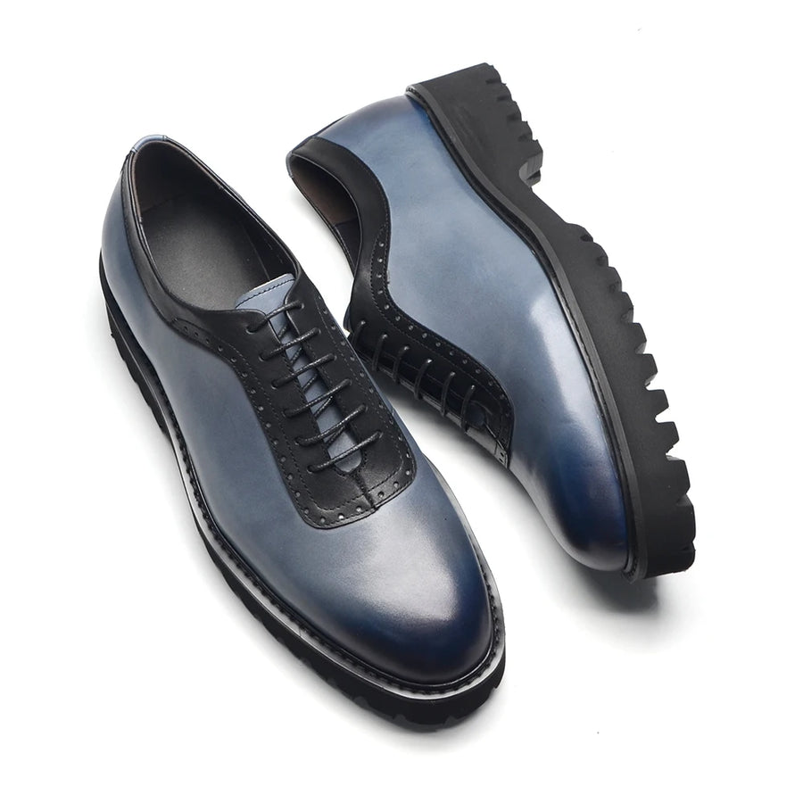 Chaussures Oxford Homme Élégantes en Cuir Véritable – Talon Réhaussant, Bout Rond, Style Bureau et Casual