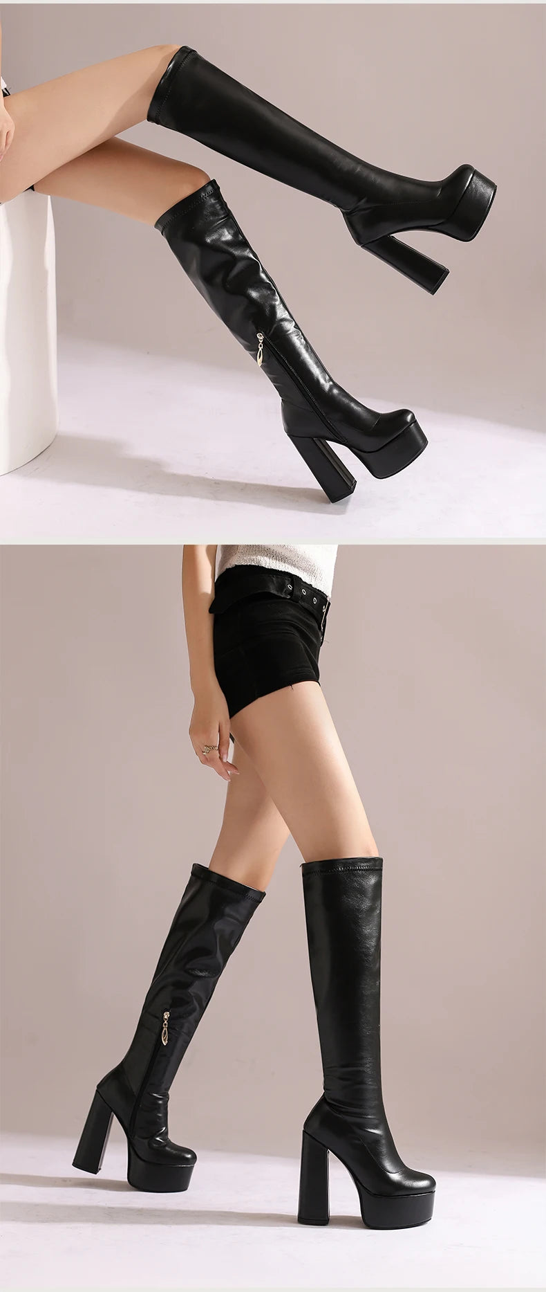 Bottes Femme Grande Taille à Talon Épais et Plateforme – FANAN AYY-A8-13 | Bottes Genou Élégantes & Sexy Automne