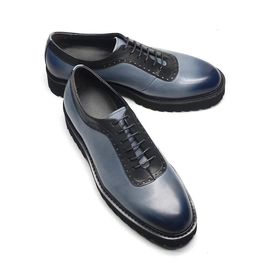 Chaussures Oxford Homme Élégantes en Cuir Véritable – Talon Réhaussant, Bout Rond, Style Bureau et Casual