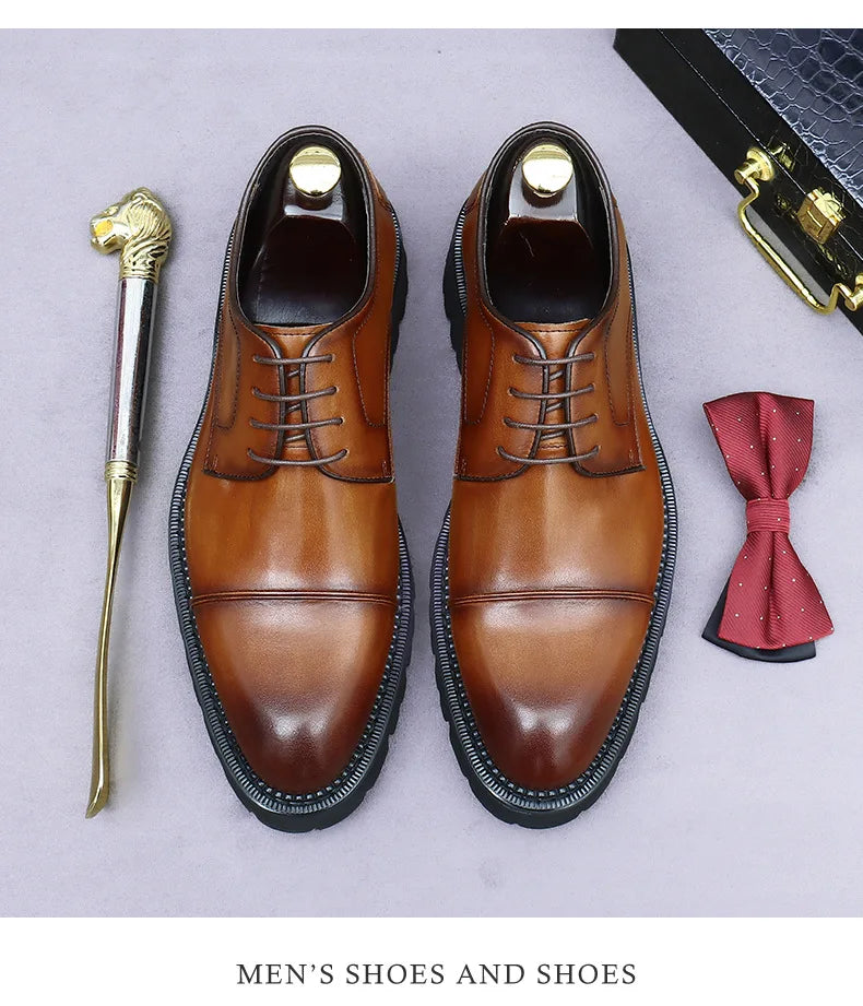 XXCZDOU, Chaussures Homme Rétro 2025 – Cuir Véritable de Luxe, Handmade, Style Britannique Élégant, Plateforme Confortable – Idéal Mariage & Soirée