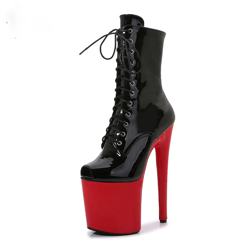 Women's Summer Boots - Short Heel, Perforated and Peep Toe Style