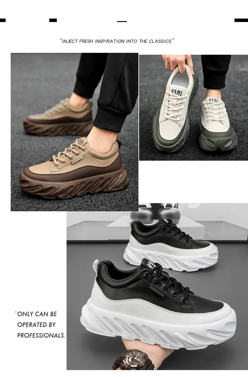 Men's Thick Sole Casual Shoes - Fashionable, Low-Top, Non-Slip, Comfortable Outdoor Sneakers