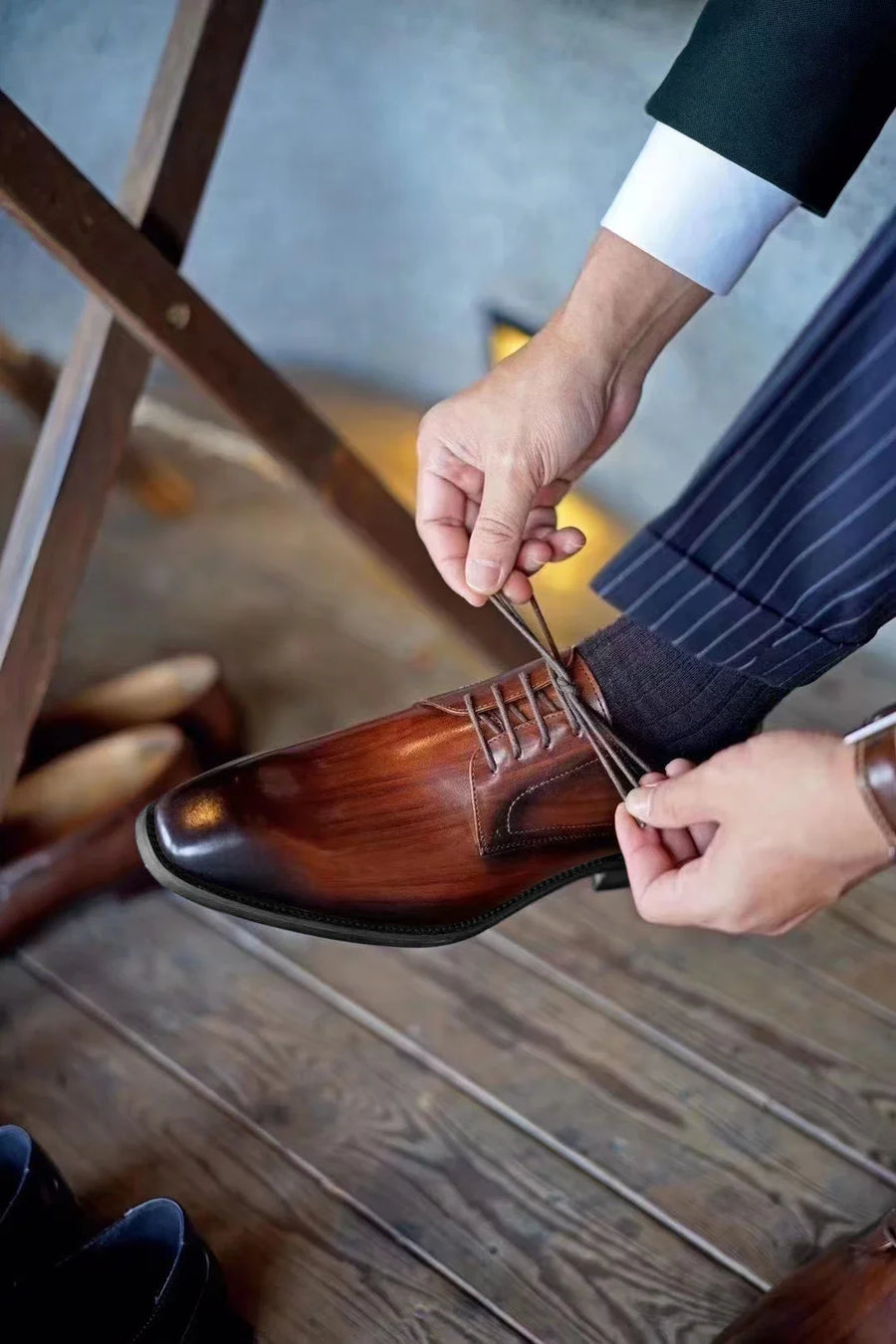 Chaussures habillées italiennes pour hommes – Luxe en cuir véritable, faites à la main, bout carré, lacets, idéales pour affaires et soirées